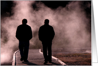 Break Up, Dark Steamy Silhouette of Friends Walking Boardwalk card