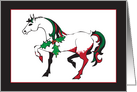 Christmas- horse drawing with holly, green red card