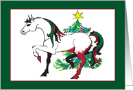 Christmas, Colorful Horse and Christmas Tree Illustration card