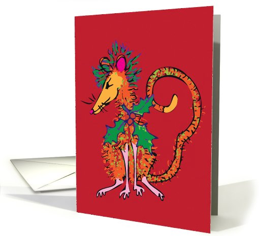 christmas- cartoon rat with holly card (884791)