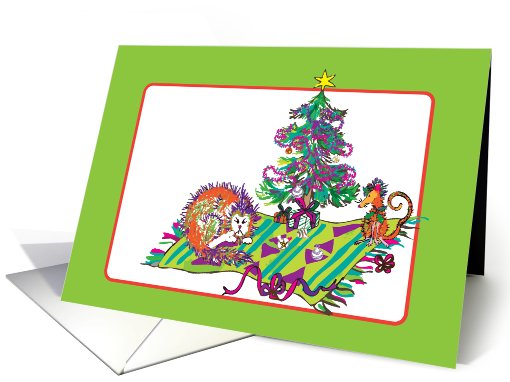 christmas- christmas tree cat mouse cartoon funny humor card (884859)