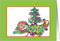 christmas- christmas tree cat mouse cartoon funny humor card