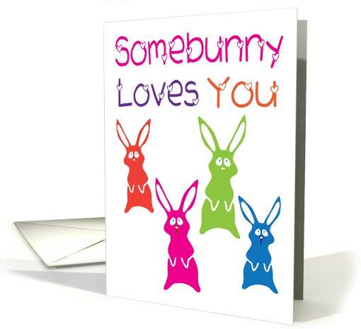 Somebunny loves you, Colourful easter bunnies card (886890)