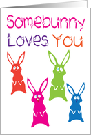 Somebunny loves you, Colourful easter bunnies card