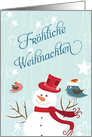 Frhliche Weihnachten Snowman and Little bird Christmas Card