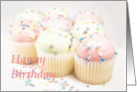 Happy Birthday with Pastel Pink, Green Cupcakes with Sprinkles card