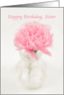 Soft Pink Carnation in Vase, Happy Birthday Sister card