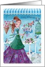 Happy Birthday - Girl with Flowers card