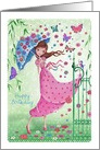 Happy Birthday - Girl with flowers card