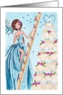 Happy Anniversary - Girl with cake with two swans card