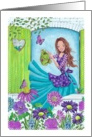 Happy Birthday - Girl Watering the Flowers card