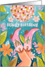 Western Birthday for Her with Cowboy boats and Disco ball card
