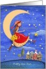 New Year - Girl on the moon - Catching stars card