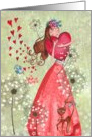 Happy Valentines Day . Girl with heart card