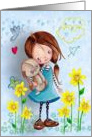 Happy Birthday - Little Girl with her dog pet - Spring card