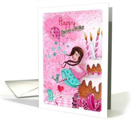 Happy Birthday - Girl & Birthday Cake card (1016157)