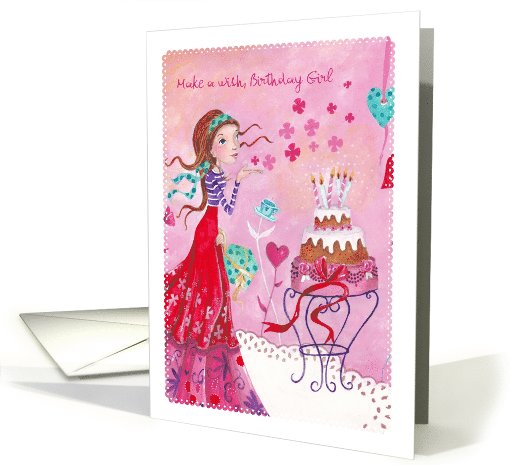 Happy Birthday - Girl & Birthday Cake card (1016185)