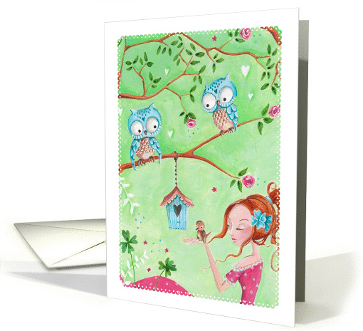 Happy Birthday - Girl with Bird card (1016225)