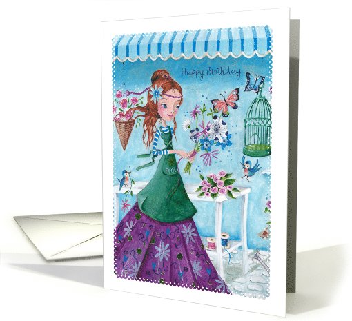 Happy Birthday - Girl with Flowers card (1016231)