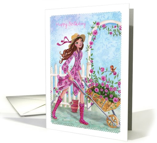 Happy Birthday Girl - Wheelbarrow with roses card (1039293)