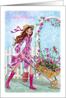 Happy Birthday Girl - Wheelbarrow with roses card