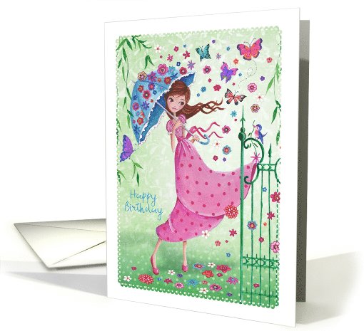 Happy Birthday - Girl with flowers card (1039301)