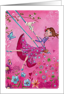 Happy Birthday - Girl on a swing card