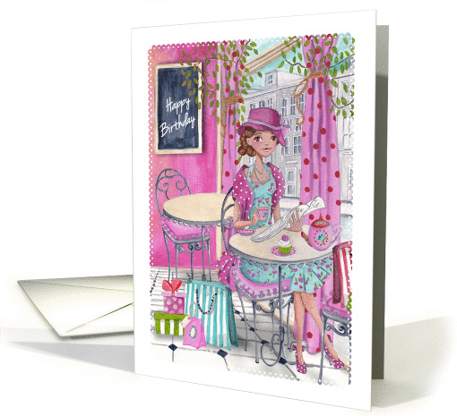 Happy Birthday - Girl drinking tea card (1163526)