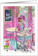 Happy Birthday - Girl drinking tea card