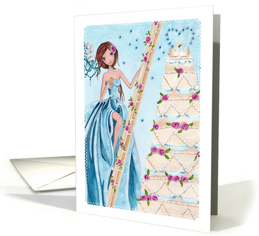 Happy Anniversary - Girl with cake with two swans card (1163808)