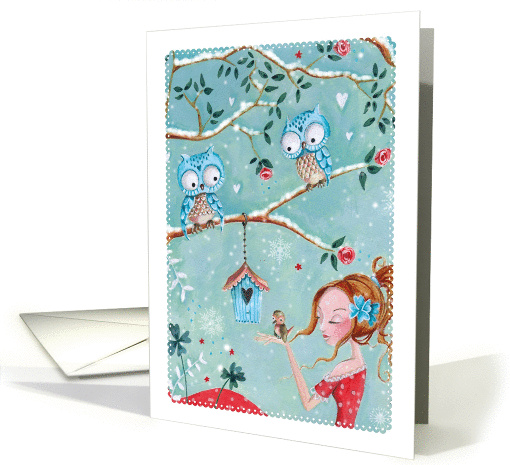 Merry Christmas - Girl with owls card (1163852)