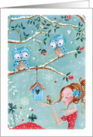 Merry Christmas - Girl with owls card