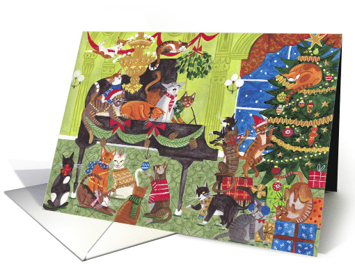 Christmas Cats playing Piano under the Mistletoe card (1955594)