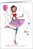 Birthday - Girl with Cupcake and Balloon card