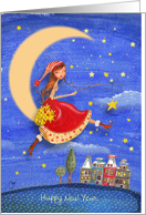 New Year - Girl on the moon - Catching stars card