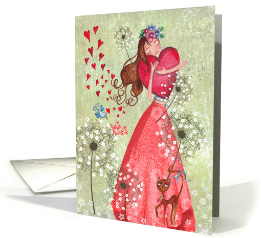 Happy Valentines Day . Girl with heart card (898507)