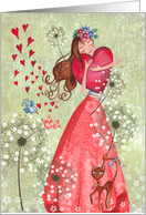 Happy Valentines Day . Girl with heart card