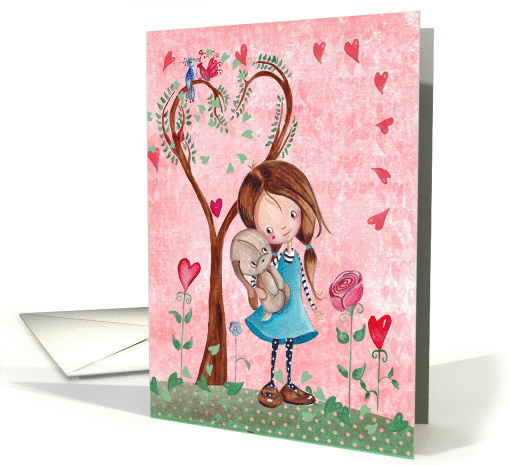 Happy Birthday - Little Girl with her dog pet - Spring card (910591)