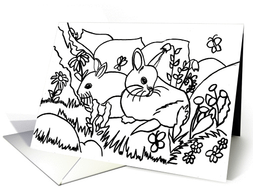 Garden bunnies coloring book card (1051763)