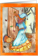 Witch At The Door Happy Halloween card
