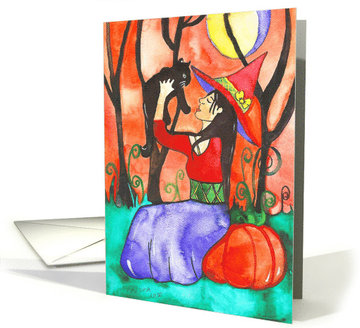 Halloween Witch And A Black Cat card (1538120)