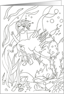 mermaid and a girl coloring book card