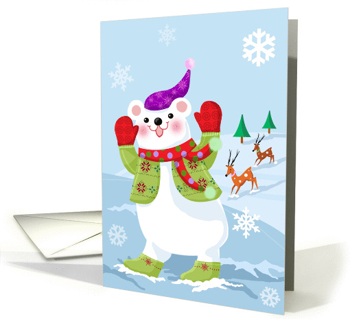 Hello, Cute Illustrated Bear in Snow with Deer card (893327)