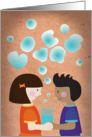 Valentine’s Day - Lovers blowing bubbles that spell love card