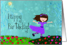 Happy Birthday - Girl running in sunny day card