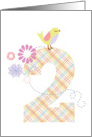 Happy 2nd Birthday, Bird, Flowers & Large Plaid 2 card