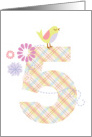 Happy 5th Birthday , Bird, Flowers & Plaid ’5’ card