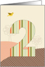 Happy 2nd Birthday, Bird, Trees, Big Plaid ’2’ card