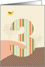 Happy 3rd Birthday, Bird, Trees, Big Plaid ’3’ card