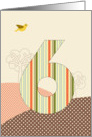 Happy 6th Birthday, Bird, Trees, Big Plaid ’6’ card